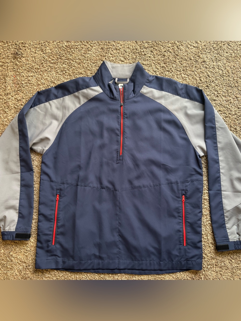 FootJoy Navy and Light Gray Performance Half-Zip Jacket with Red Zipper Accents